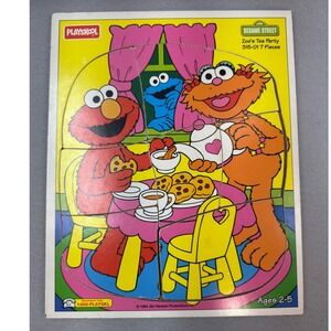 Vintage 1994 Playskool Sesame Street Puzzle Kids Wood Good Zoe's Tea Party 7pc